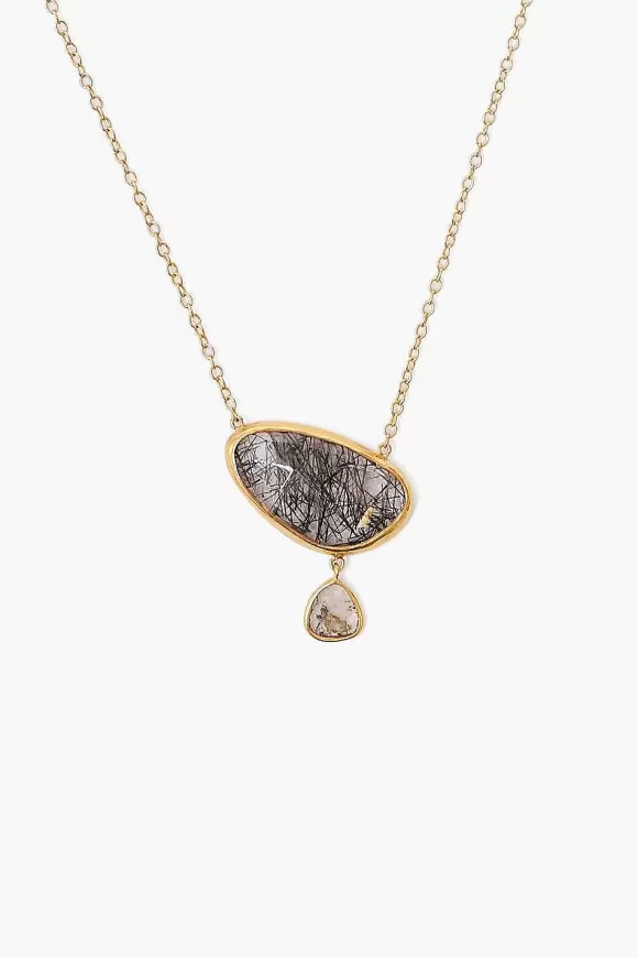 Chan Luu 14K Black Tourmalated Quartz Diamond Drop Gold Cliff Necklace Cheap