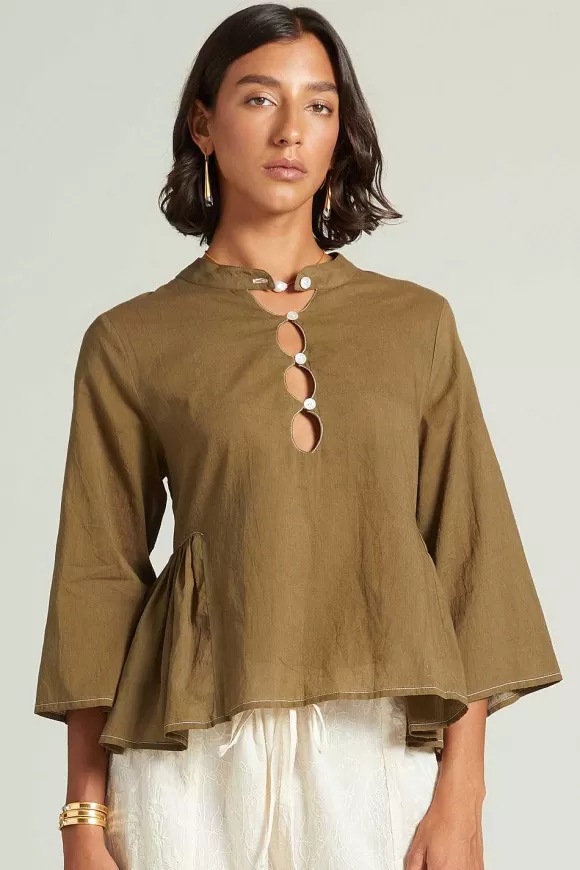 Chan Luu Anokhi Keyhole Blouse Dark Olive Cheap