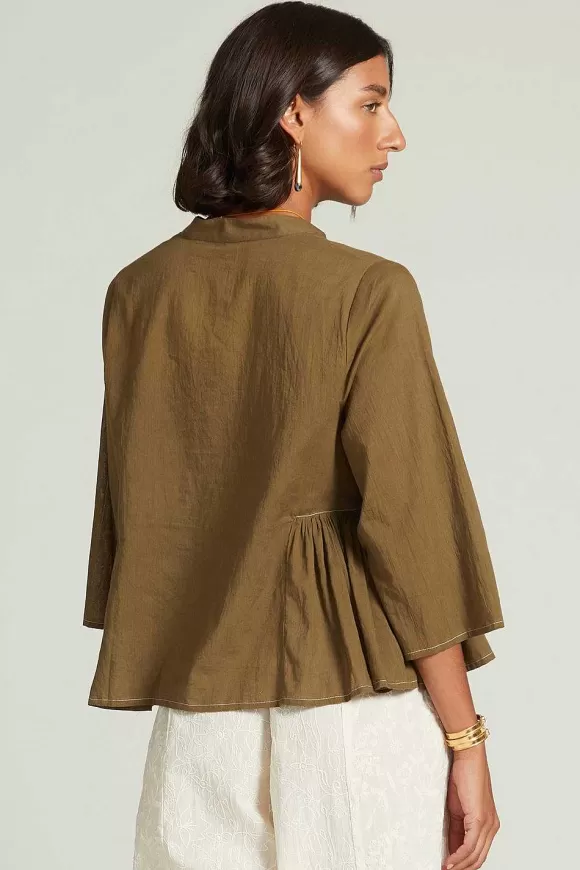 Chan Luu Anokhi Keyhole Blouse Dark Olive Cheap