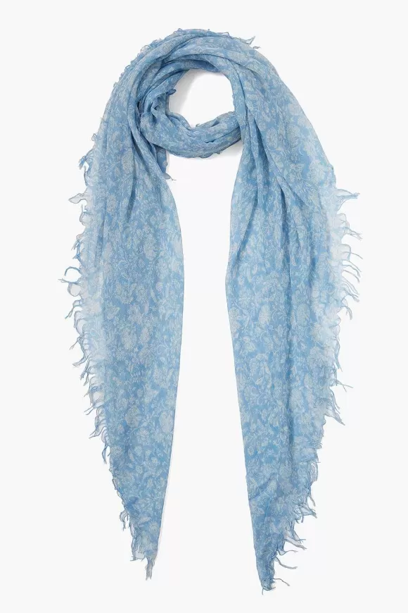 Chan Luu Baby Blue Dahlia Floral Cashmere And Silk Scarf Store