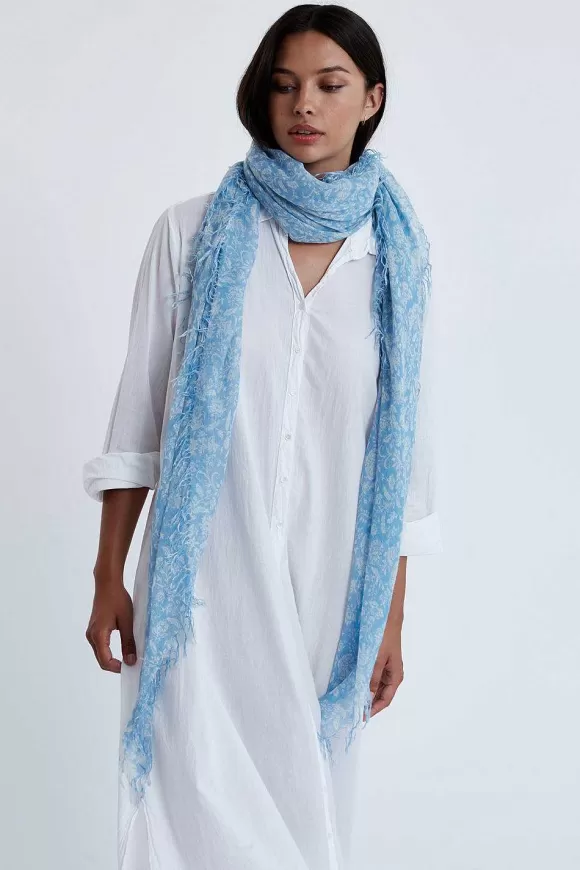 Chan Luu Baby Blue Dahlia Floral Cashmere And Silk Scarf Store