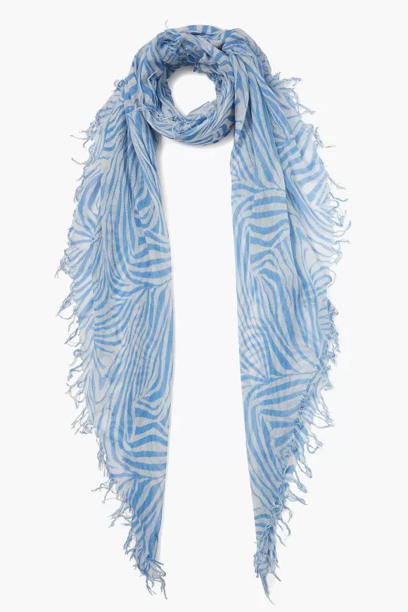 Chan Luu Baby Blue Zebra Print Cashmere And Silk Scarf New