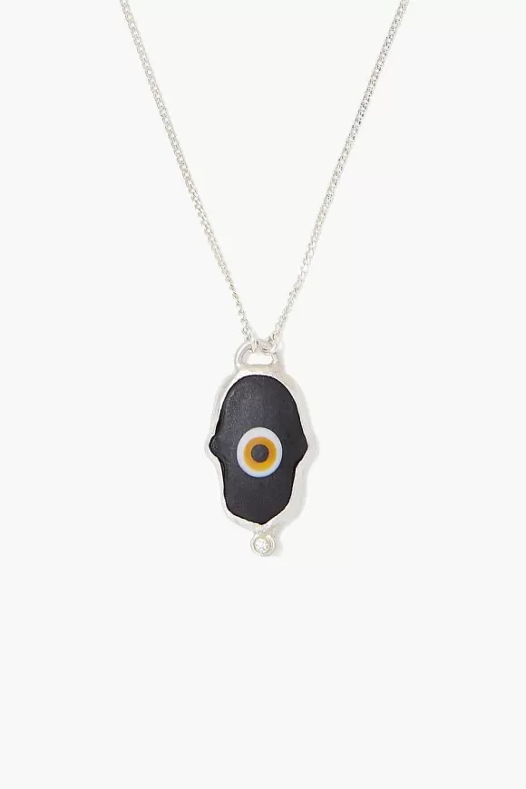 Chan Luu Black Hamsa Hand With Diamond Silver Necklace Outlet