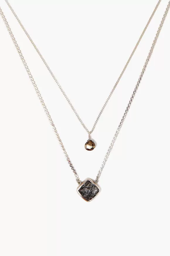 Chan Luu Black Tourmalated Quartz And Pyrite Duo Silver Cliff Necklace Discount