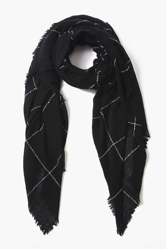 Chan Luu Black Windowpane Cashmere Scarf Sale