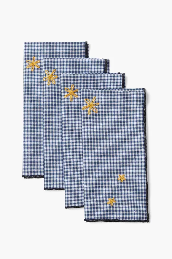 Chan Luu Blue Gingham Embroidered Napkin Set Best