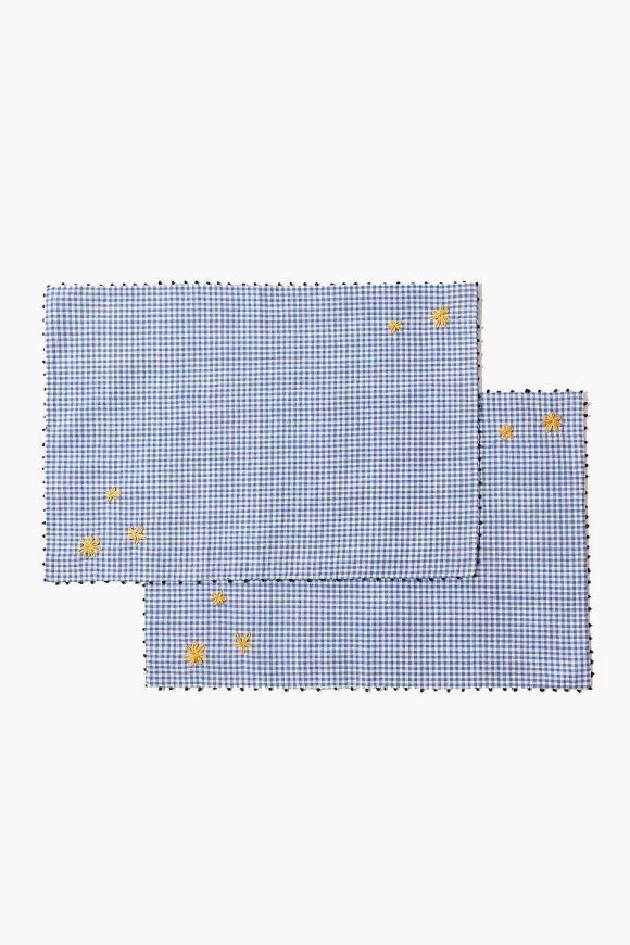 Chan Luu Blue Gingham Embroidered Placemat Set Outlet