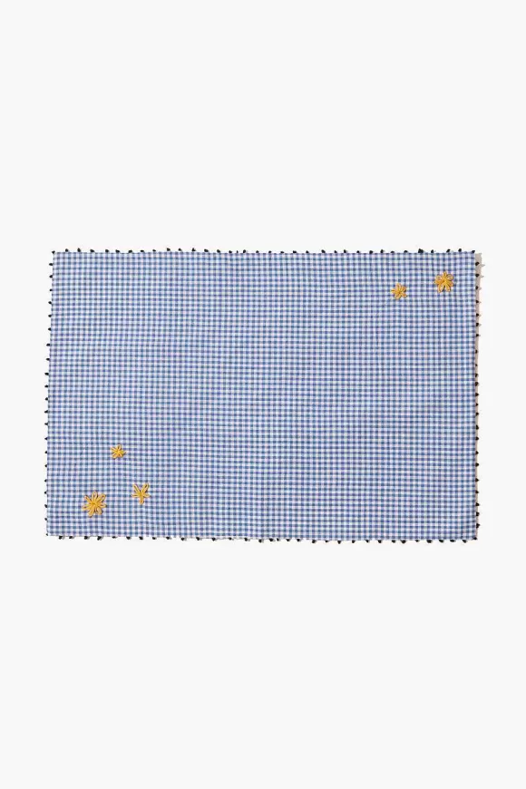 Chan Luu Blue Gingham Embroidered Placemat Set Outlet