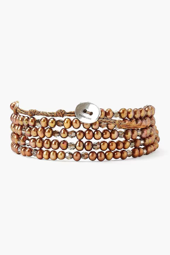 Chan Luu Bronze Pearl And Crystal Naked Wrap Bracelet Outlet