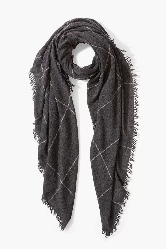 Chan Luu Charcoal Windowpane Cashmere Scarf New