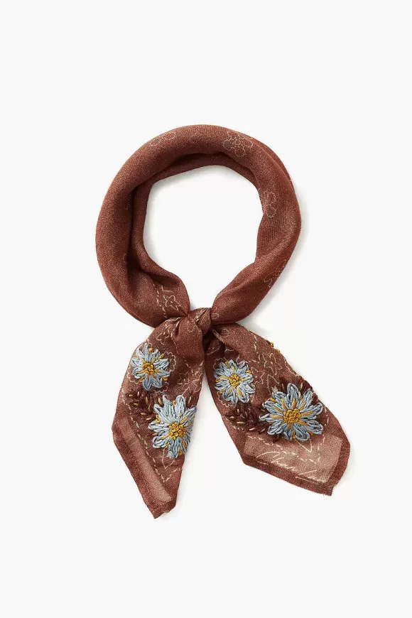 Chan Luu Cognac Embroidered Floral Bandana Sale