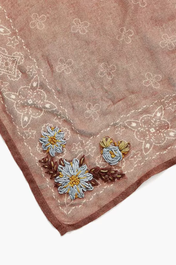 Chan Luu Cognac Embroidered Floral Bandana Sale