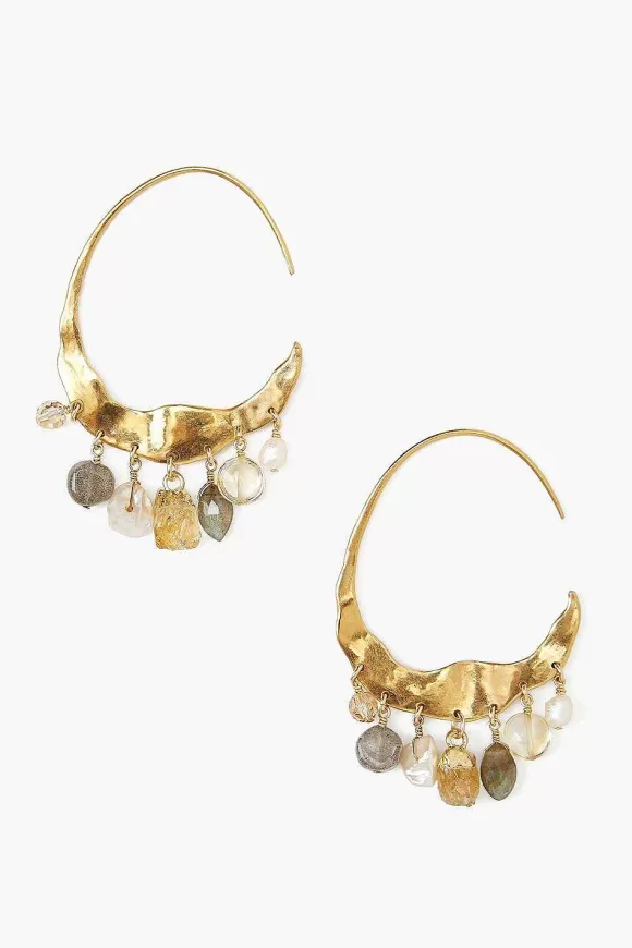 Chan Luu Crescent Cream Pearl And Citrine Mix Gold Hoop Earrings Hot