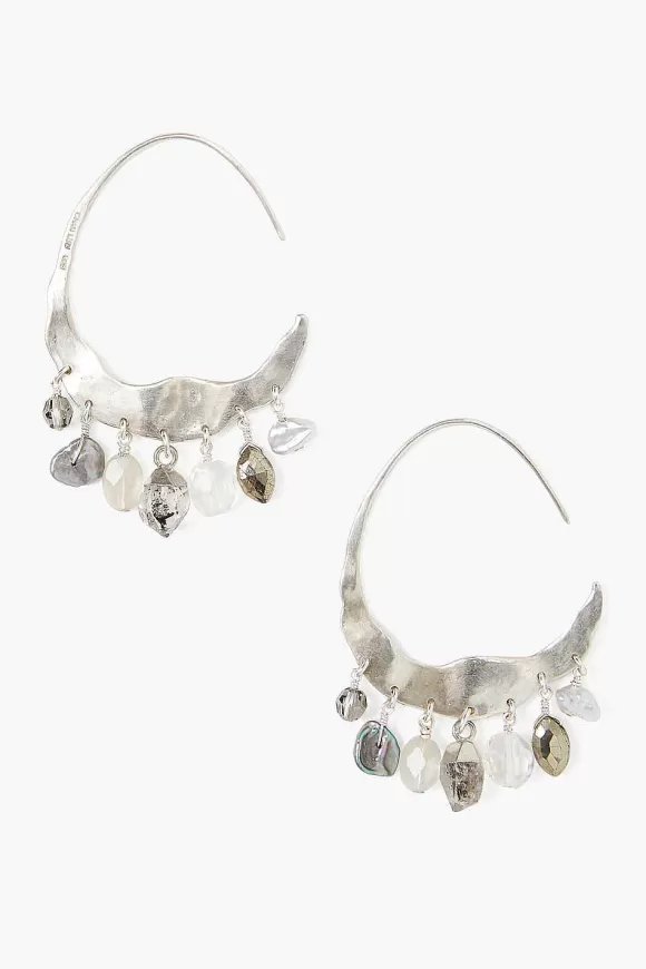 Chan Luu Crescent Grey Pearl And Herkimer Mix Silver Hoop Earrings Shop