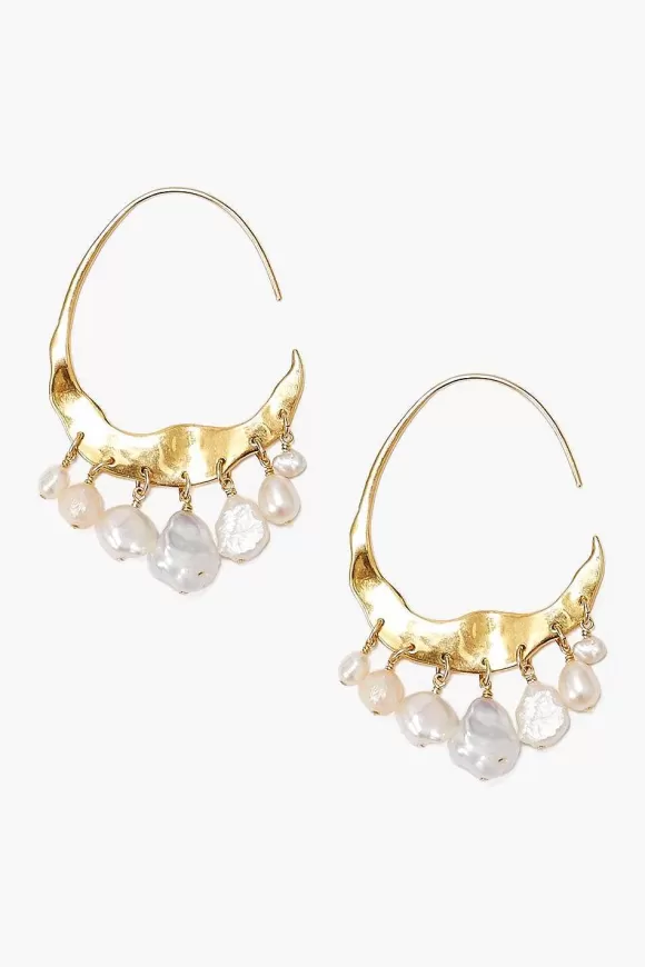 Chan Luu Crescent White Pearl And Gold Hoop Earrings Online