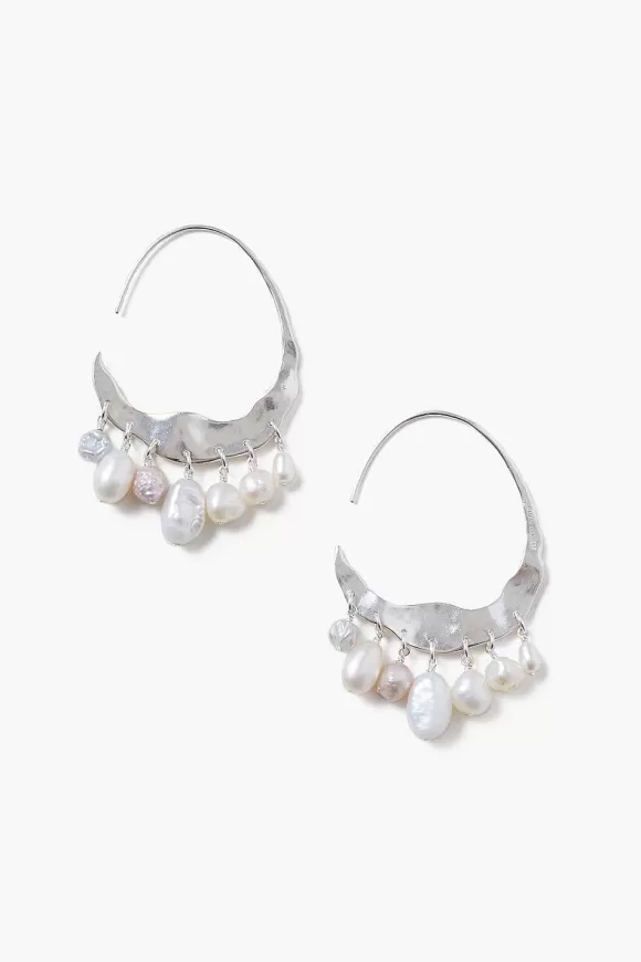 Chan Luu Crescent White Pearl And Silver Hoop Earrings Cheap