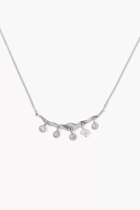 Chan Luu Crystal Crescent Necklace Silver New