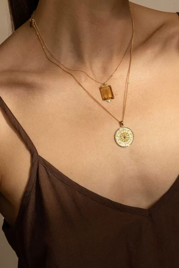 Chan Luu Custom Diamond Zodiac Coin Necklace Yellow Gold Clearance