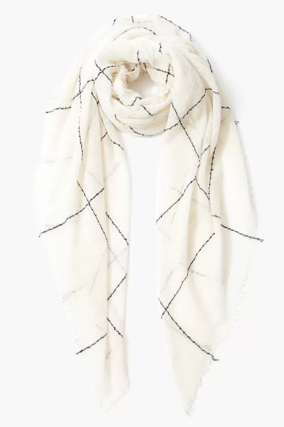 Chan Luu Eggshell Windowpane Cashmere Scarf Shop