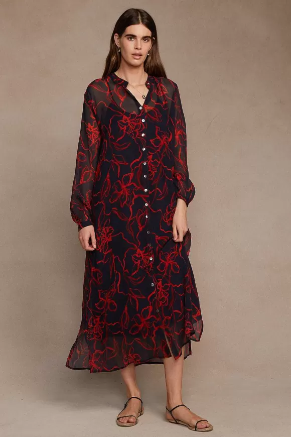 Chan Luu Eloise Abstract Floral Dress Dark Sapphire Outlet