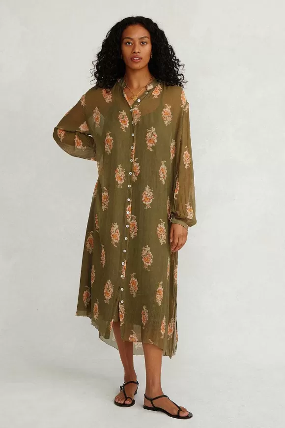 Chan Luu Eloise Floral Dress Olive Outlet