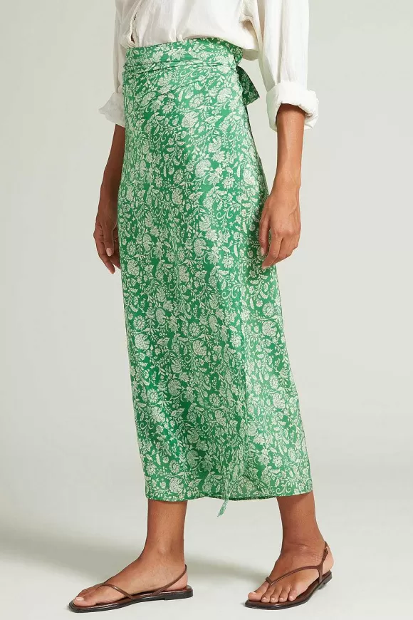 Chan Luu Eloise Floral Wrap Skirt Verdant Green Fashion