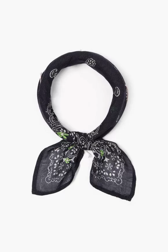 Chan Luu Embroidered Paisley Floral Bandana Black Discount