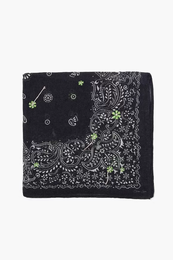 Chan Luu Embroidered Paisley Floral Bandana Black Discount