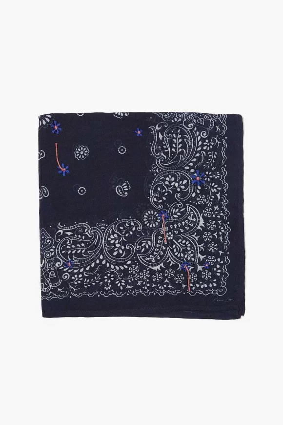 Chan Luu Embroidered Paisley Floral Bandana Dark Sapphire Hot