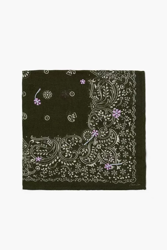 Chan Luu Embroidered Paisley Floral Bandana Rifle Green Hot