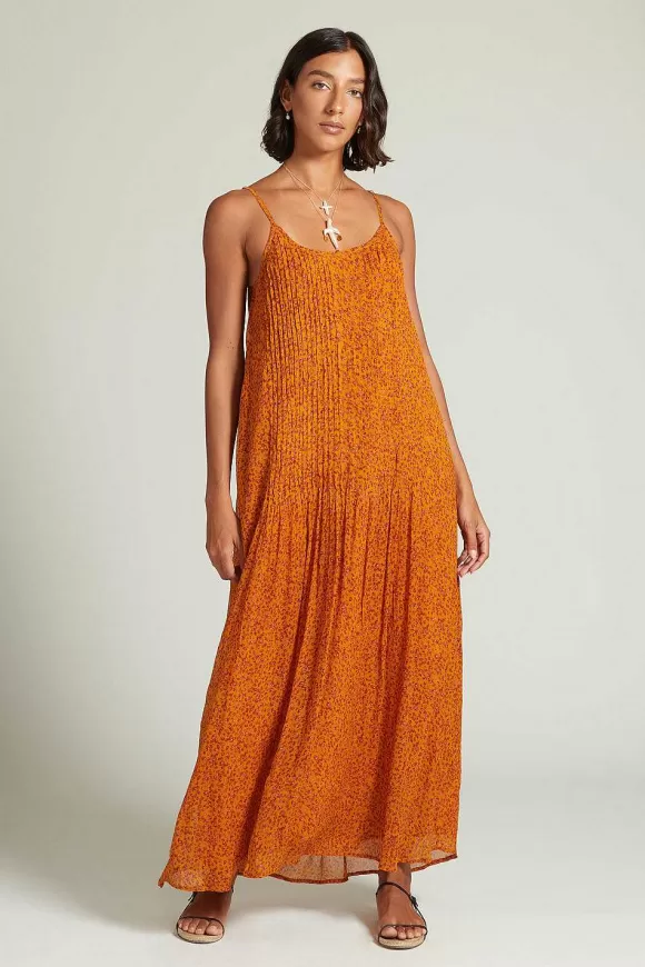 Chan Luu Emma Pleated Paisley Sundress Chai Tea Hot