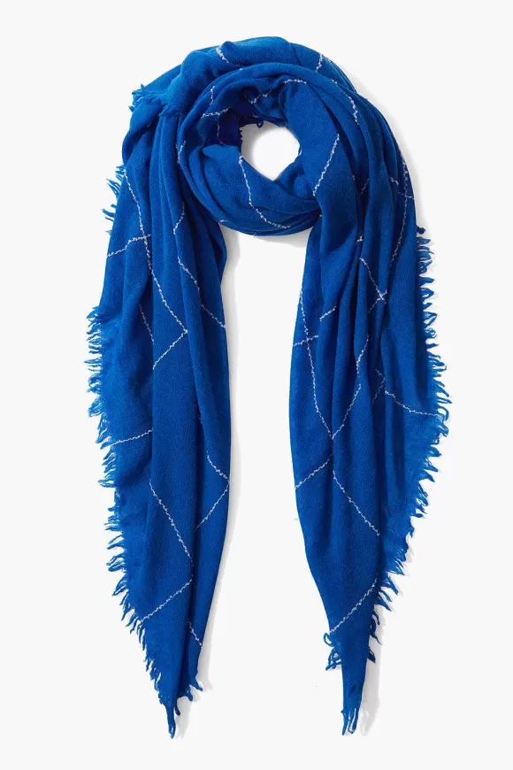 Chan Luu Estate Blue Windowpane Cashmere Scarf Clearance