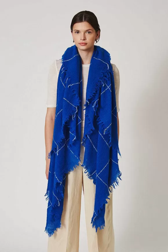 Chan Luu Estate Blue Windowpane Cashmere Scarf Clearance