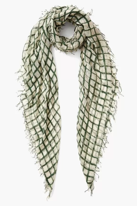 Chan Luu Evergreen Windowpane Cashmere And Silk Scarf Hot