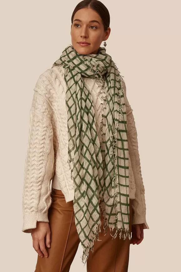 Chan Luu Evergreen Windowpane Cashmere And Silk Scarf Hot