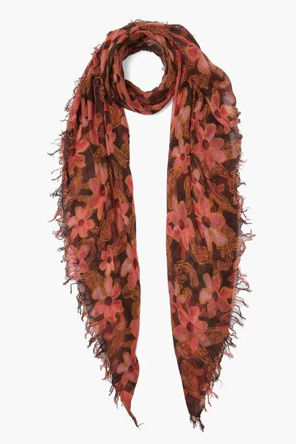 Chan Luu Fired Brick Meadow Floral Cashmere And Silk Scarf Shop