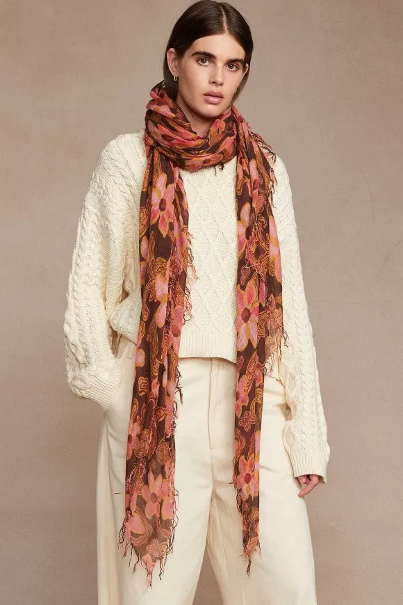 Chan Luu Fired Brick Meadow Floral Cashmere And Silk Scarf Shop