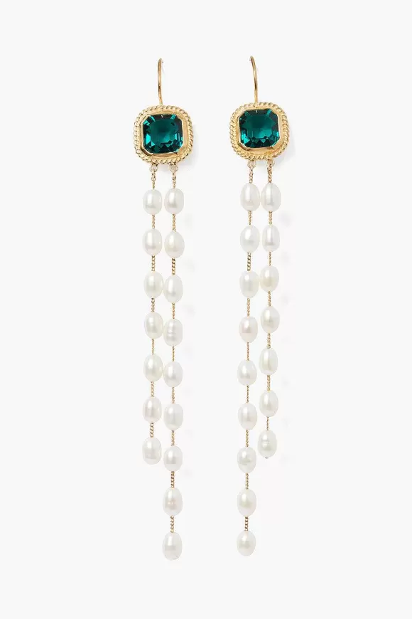 Chan Luu Geneva Tiered Pearl Earrings Emerald Sale