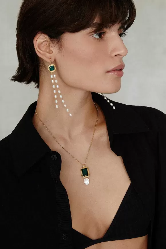 Chan Luu Geneva Tiered Pearl Earrings Emerald Sale