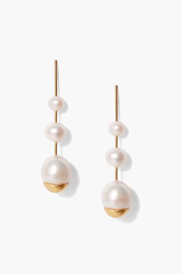 Chan Luu Gold Dipped Pearl Cascade Earrings New