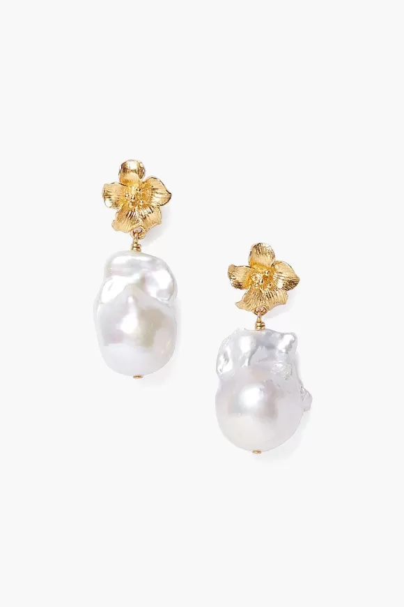 Chan Luu Gold Hibiscus Pearl Drop Earrings Best