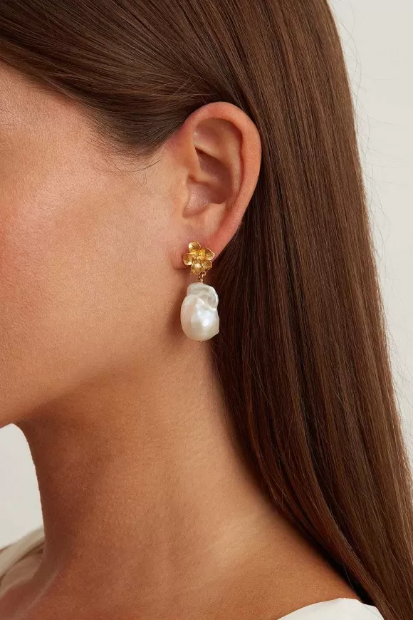 Chan Luu Gold Hibiscus Pearl Drop Earrings Best