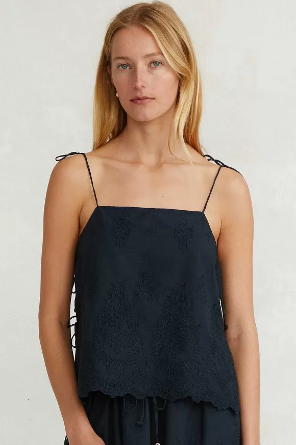 Chan Luu Grace Embroidered Top Navy Flash Sale