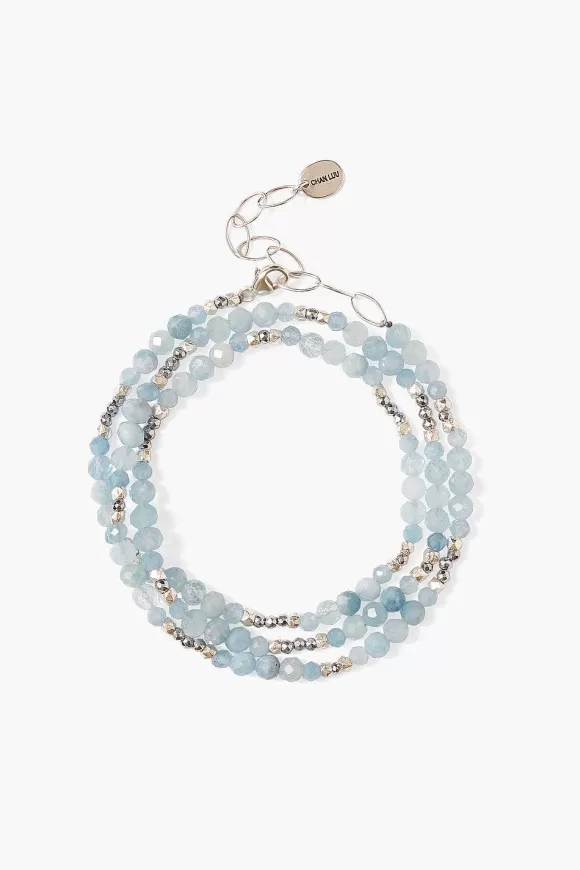 Chan Luu Granada Naked Wrap Bracelet Aquamarine Silver Discount