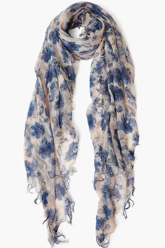 Chan Luu Indigo Blue French Floral Cashmere And Silk Scarf Online