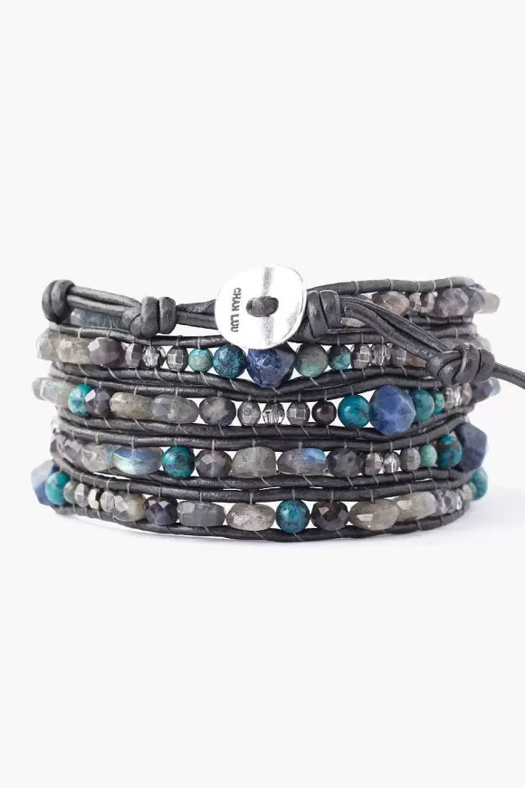 Chan Luu Iolite Mix Wrap Bracelet On Gunmetal Leather Shop