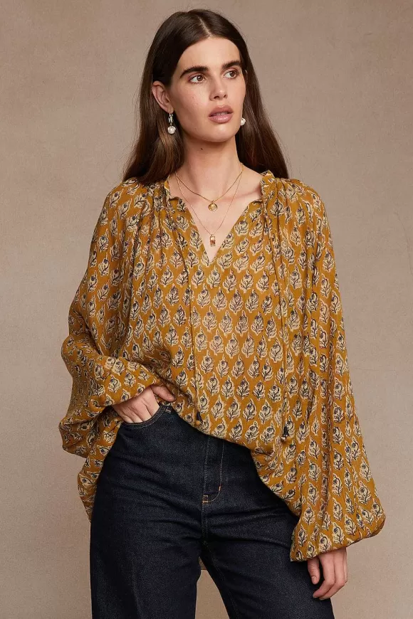 Chan Luu Josephine Block Print Blouse Chai Tea Flash Sale