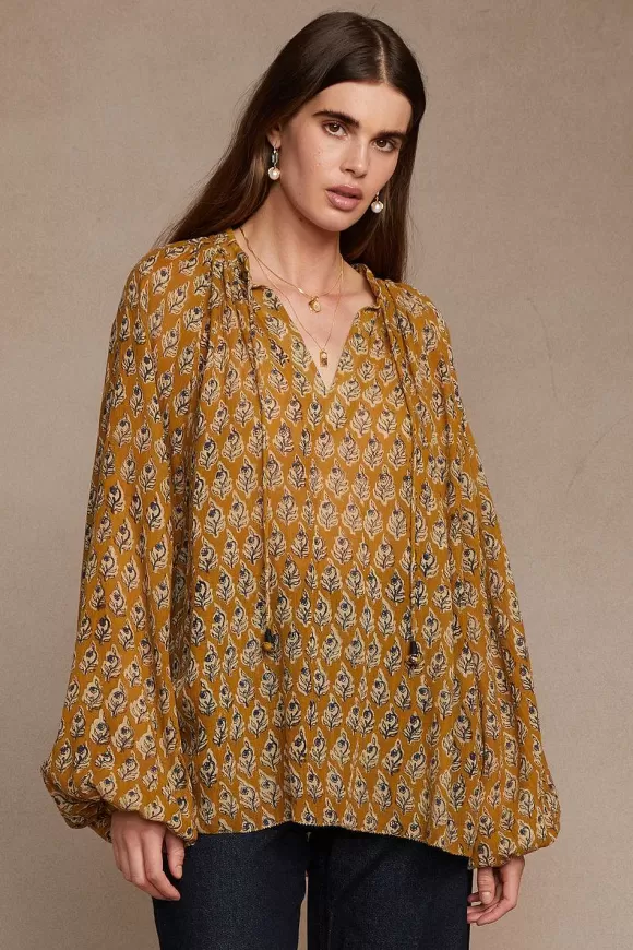 Chan Luu Josephine Block Print Blouse Chai Tea Flash Sale