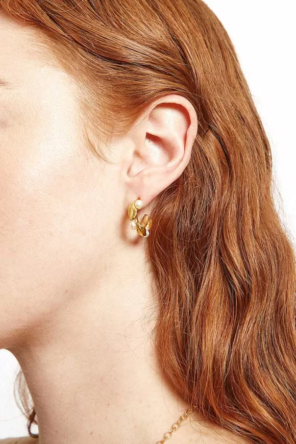 Chan Luu Olive Branch Hoop Earrings Mini Gold Fashion