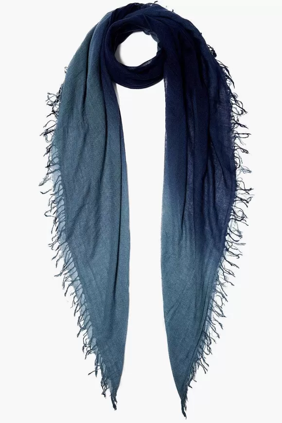 Chan Luu Pageant Blue Dip-Dyed Cashmere And Silk Scarf New